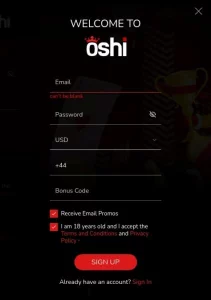 Oshi casino sign up
